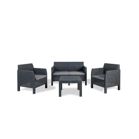 Ensemble Canapé 2 Fauteuils et Table Basse Anthracite