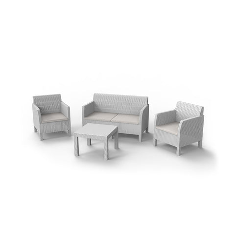Ensemble Canapé 2 Fauteuils Et Table Basse Blanc
