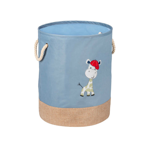 Panier à linge enfant 63L avec impression girafe et 2 poignées en corde bleue