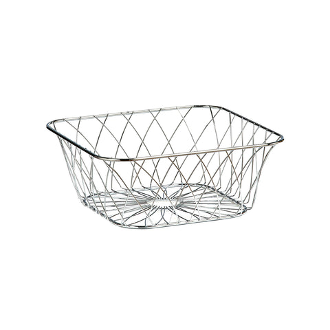 Cesto Portafrutta Quadrato in Metallo Cromato 25x25x10 cm Argento