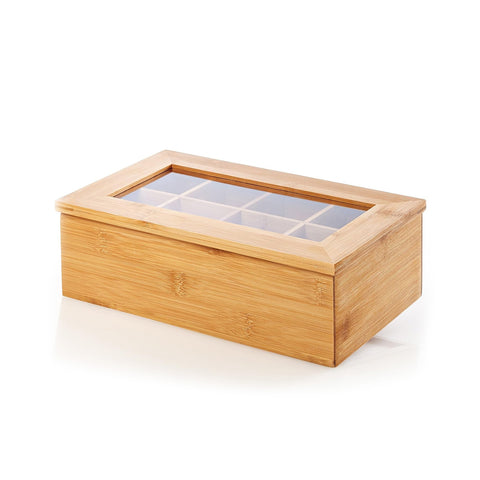 Boîte à thé en bambou avec 10 compartiments pour sachets de thé 36x20x9 cm