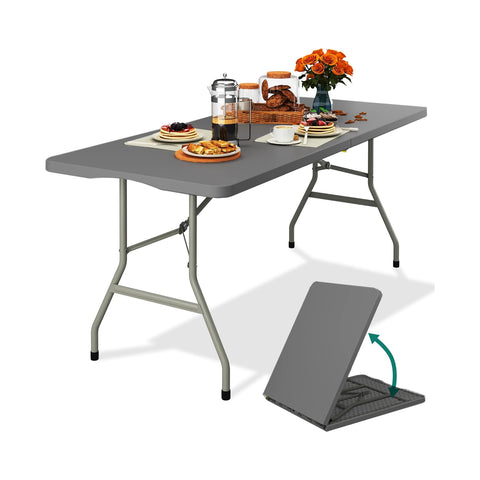 Table Clori 180x75x74 Cm en HDPE Table Pliante Valise Grise