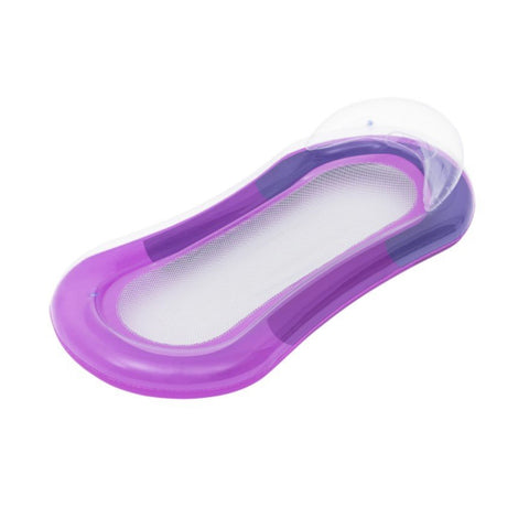 Materassino gonfiabile viola con poggiatesta e rete mesh traspirante per il massimo relax in acqua