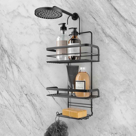 immagine-2-feridras-mensola-con-gancio-da-doccia-a-3-ripiani-in-bambu-in-acciaio-nero-26x55x10cm-ean-8056471564017