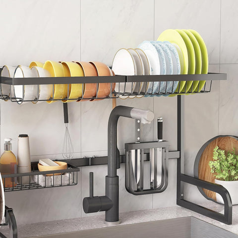 immagine-3-five-simply-smart-organizer-a-2-livelli-per-lavello-con-scolapiatti-in-metallo-nero-ean-3560238703014