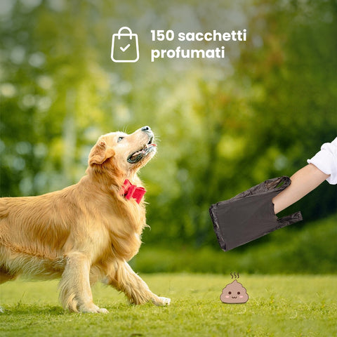 Sacchetti igienici cani da passeggiata - 150 sacchetti profumati per raccolta bisogni Golden Retriever parco