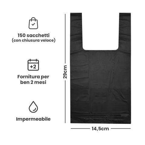 Sacchetti cani impermeabili 29x14,5cm - Set 150 pezzi con chiusura veloce fornitura 2 mesi