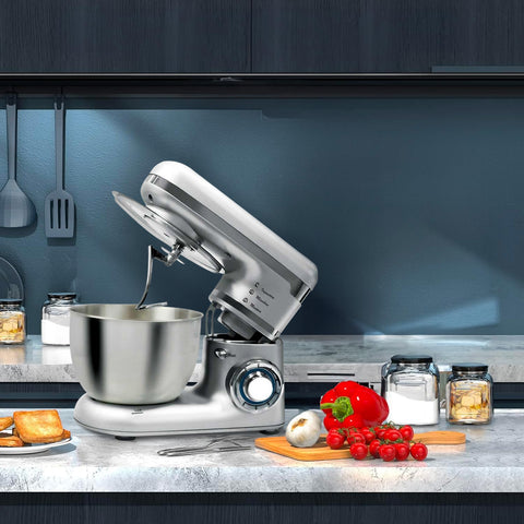 Impastatrice 1000W con Ciotola 4,5L in Acciaio Inox, 8 Velocità e 3 Accessori Inclusi Silver Ean-8054890610803